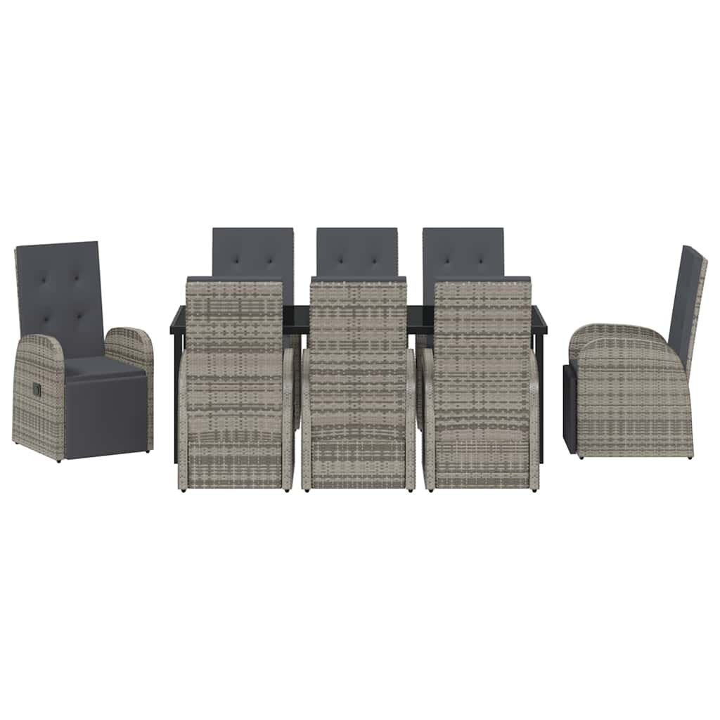 Tuin eettafelset met kussen 9 pcs Grijs poly rattan is nu te koop bij PeponiXL, paradijselijk wonen!