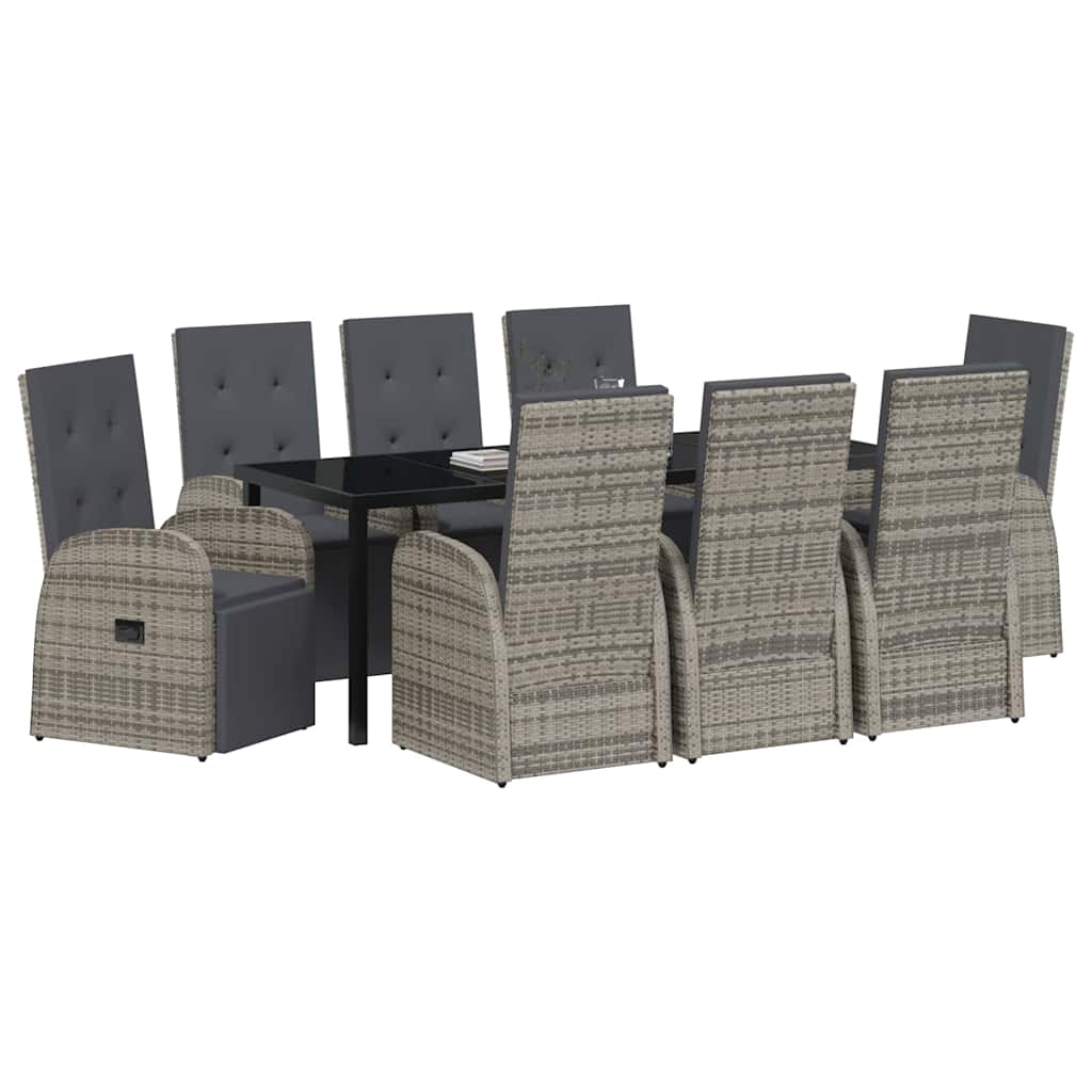 Tuin eettafelset met kussen 9 pcs Grijs poly rattan is nu te koop bij PeponiXL, paradijselijk wonen!