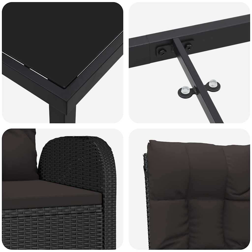 Tuin eettafelset met kussen 3 pcs Zwart poly rattan is nu te koop bij PeponiXL, paradijselijk wonen!