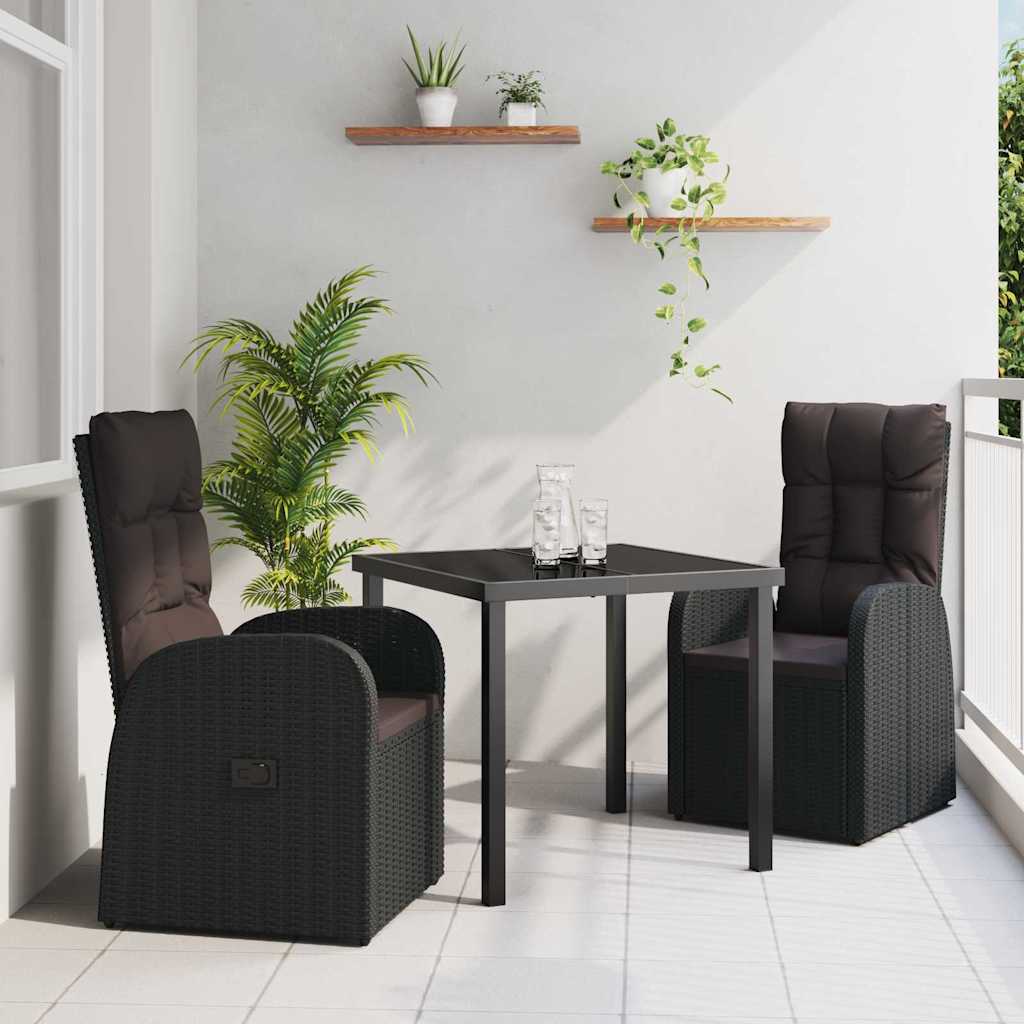 Tuin eettafelset met kussen 3 pcs Zwart poly rattan is nu te koop bij PeponiXL, paradijselijk wonen!