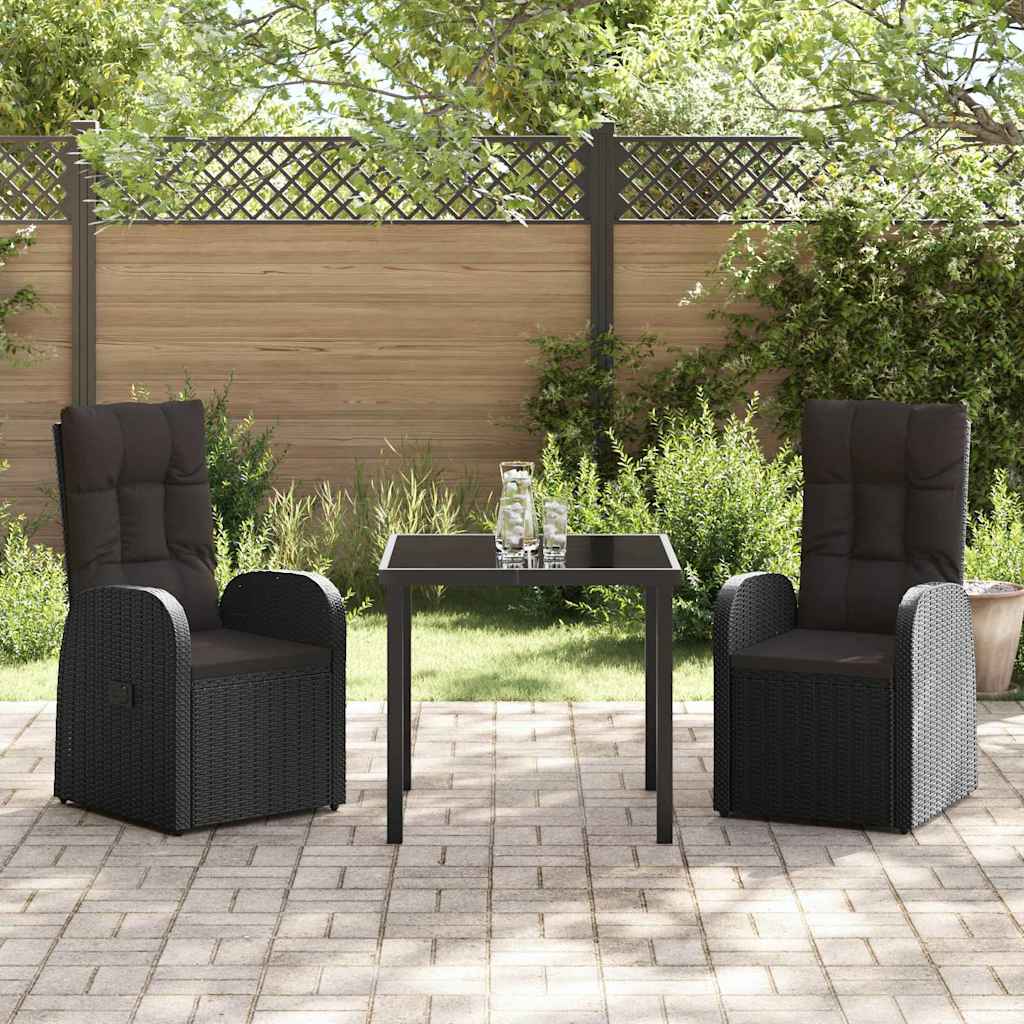 Tuin eettafelset met kussen 3 pcs Zwart poly rattan is nu te koop bij PeponiXL, paradijselijk wonen!