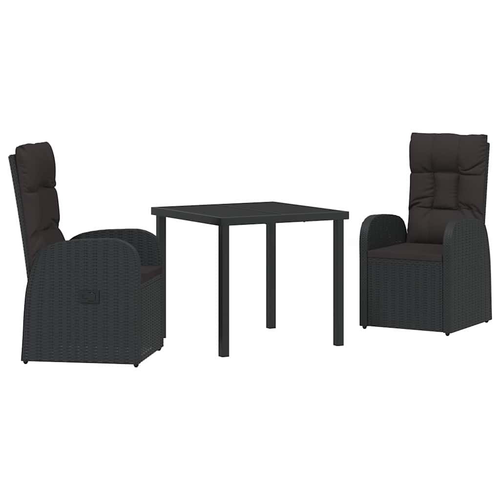 Tuin eettafelset met kussen 3 pcs Zwart poly rattan is nu te koop bij PeponiXL, paradijselijk wonen!