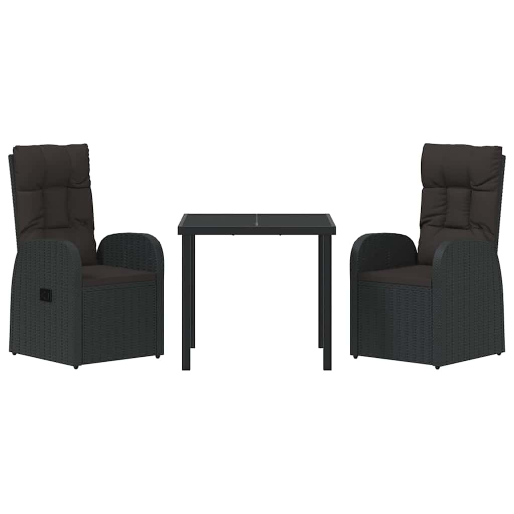 Tuin eettafelset met kussen 3 pcs Zwart poly rattan is nu te koop bij PeponiXL, paradijselijk wonen!
