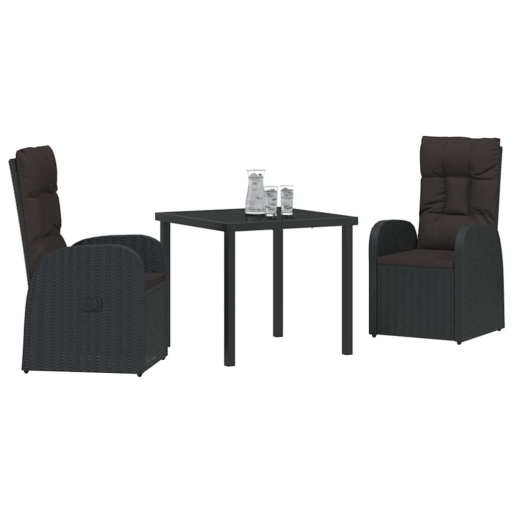 Tuin eettafelset met kussen 3 pcs Zwart poly rattan is nu te koop bij PeponiXL, paradijselijk wonen!