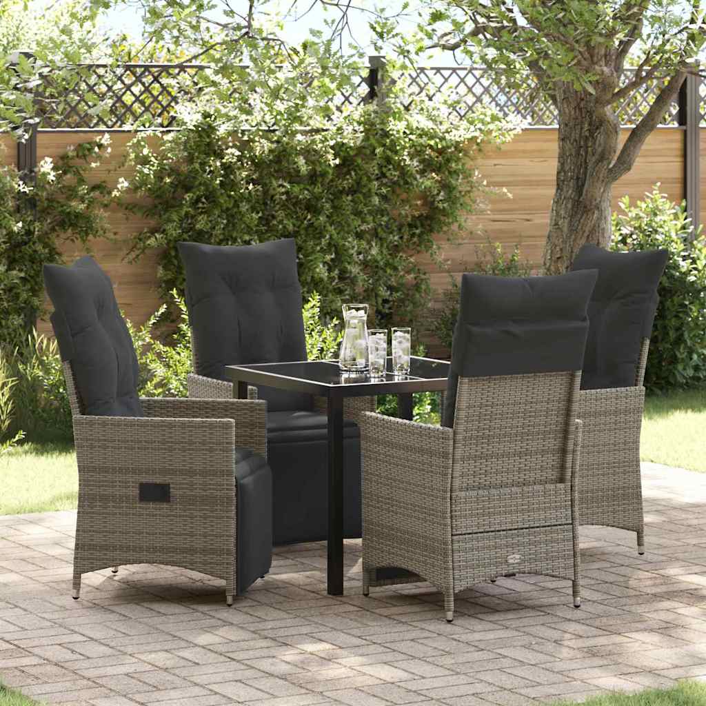 Tuin eettafelset met kussen 5 pcs Grijs poly rattan is nu te koop bij PeponiXL, paradijselijk wonen!