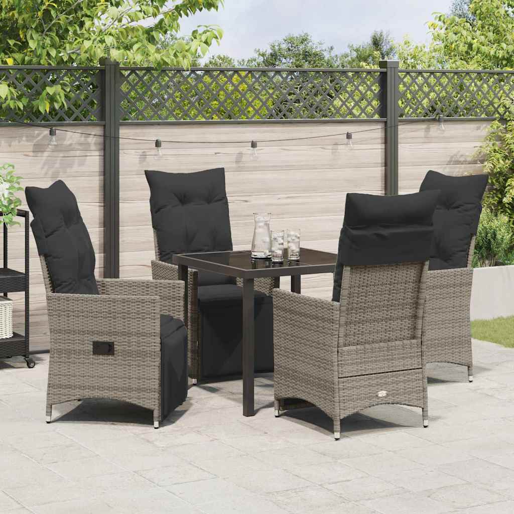 Tuin eettafelset met kussen 5 pcs Grijs poly rattan is nu te koop bij PeponiXL, paradijselijk wonen!