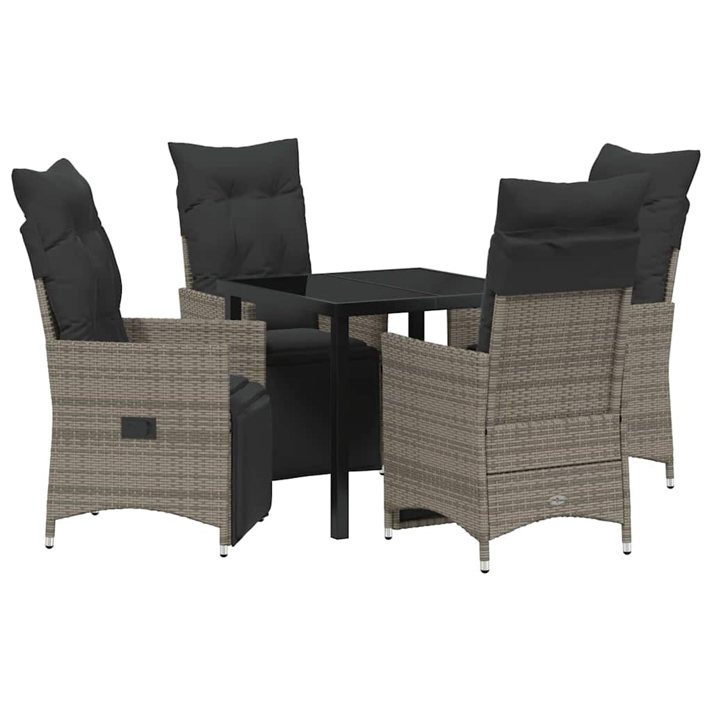 Tuin eettafelset met kussen 5 pcs Grijs poly rattan is nu te koop bij PeponiXL, paradijselijk wonen!