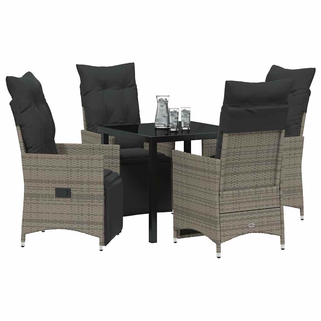Tuin eettafelset met kussen 5 pcs Grijs poly rattan is nu te koop bij PeponiXL, paradijselijk wonen!