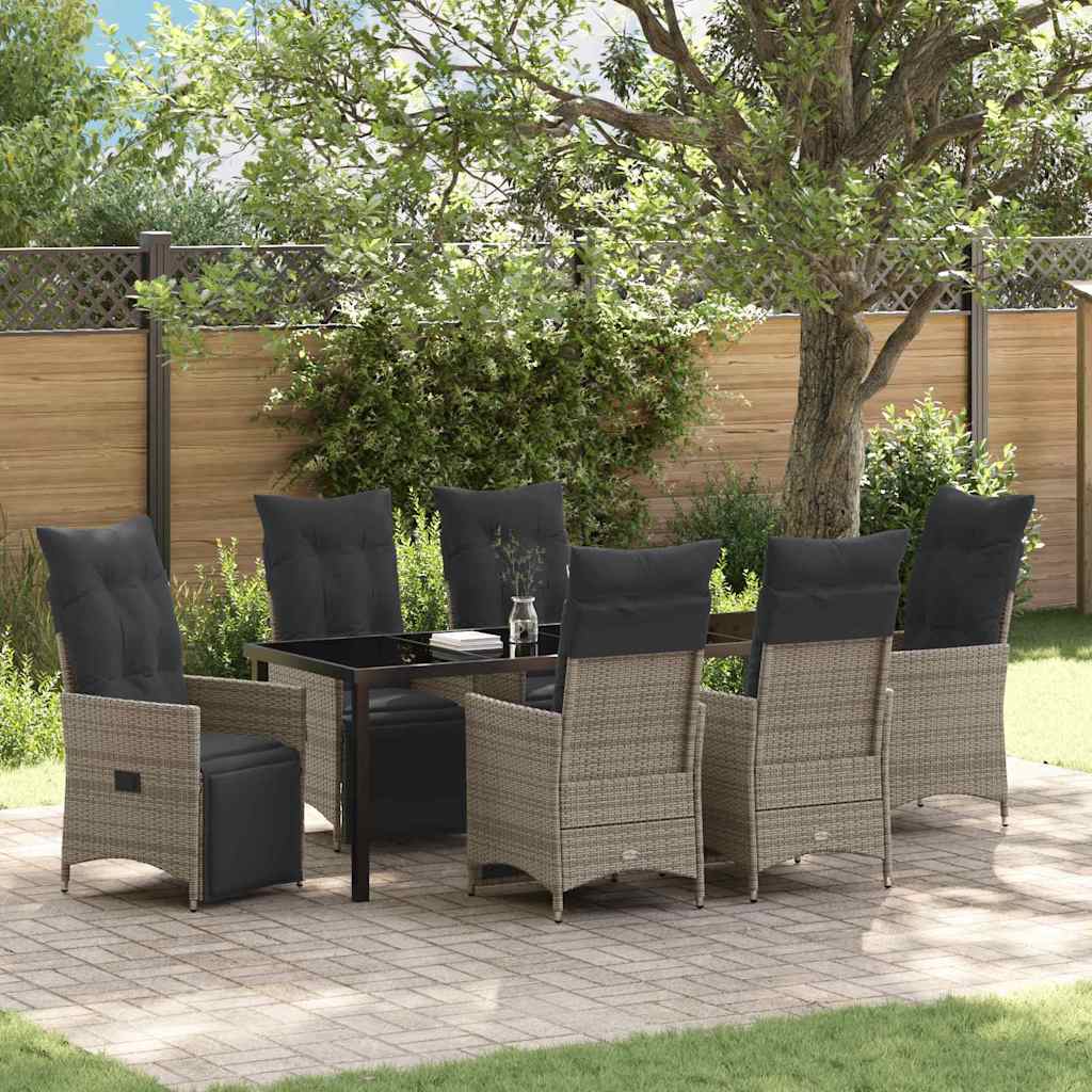 Tuin eettafelset met kussen 7 pcs Grijs poly rattan is nu te koop bij PeponiXL, paradijselijk wonen!