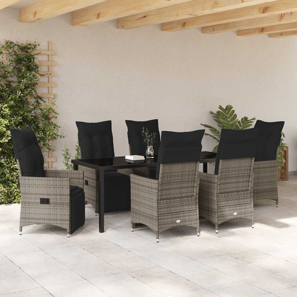 Tuin eettafelset met kussen 7 pcs Grijs poly rattan is nu te koop bij PeponiXL, paradijselijk wonen!