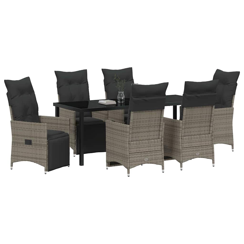 Tuin eettafelset met kussen 7 pcs Grijs poly rattan is nu te koop bij PeponiXL, paradijselijk wonen!