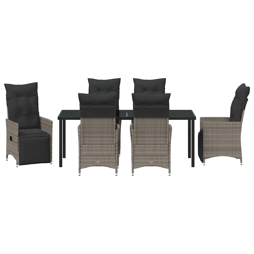 Tuin eettafelset met kussen 7 pcs Grijs poly rattan is nu te koop bij PeponiXL, paradijselijk wonen!