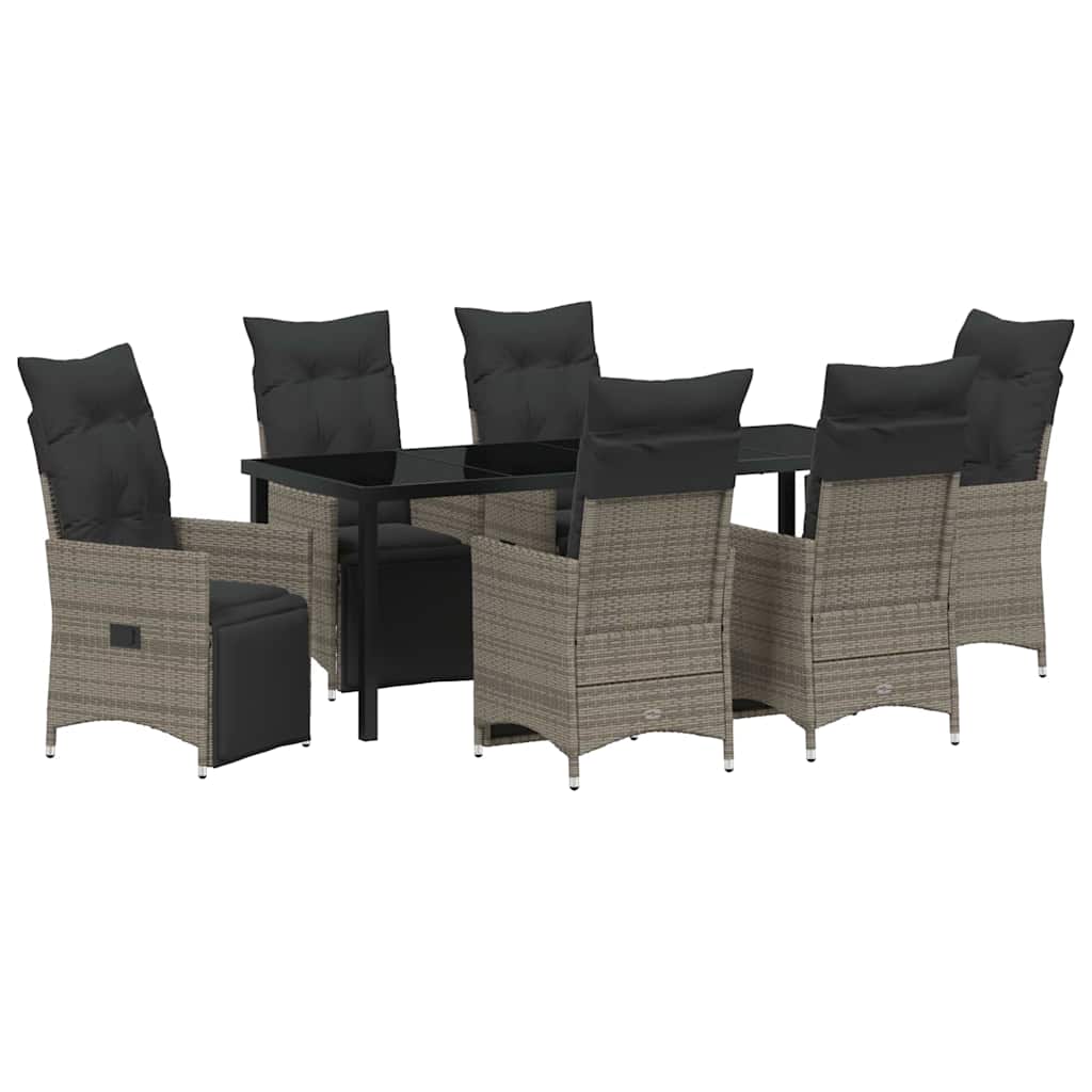 Tuin eettafelset met kussen 7 pcs Grijs poly rattan is nu te koop bij PeponiXL, paradijselijk wonen!