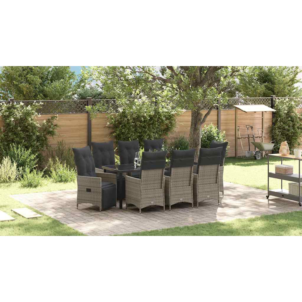 Tuin eettafelset met kussen 9 pcs Grijs poly rattan is nu te koop bij PeponiXL, paradijselijk wonen!