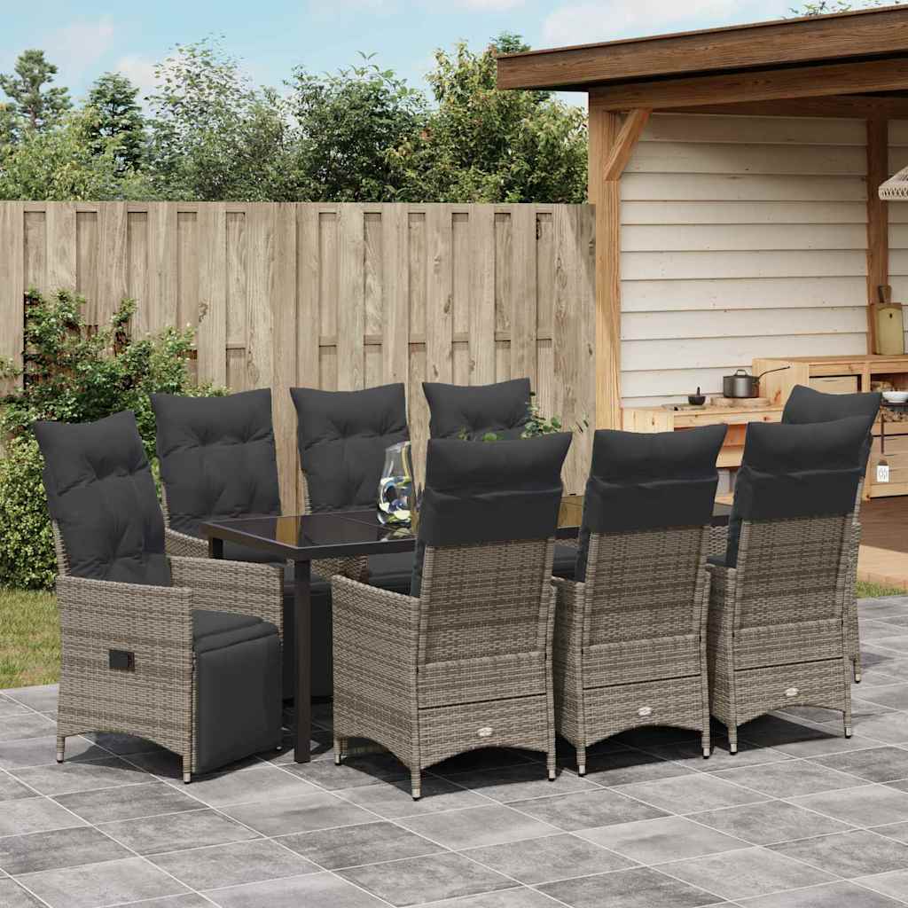 Tuin eettafelset met kussen 9 pcs Grijs poly rattan is nu te koop bij PeponiXL, paradijselijk wonen!