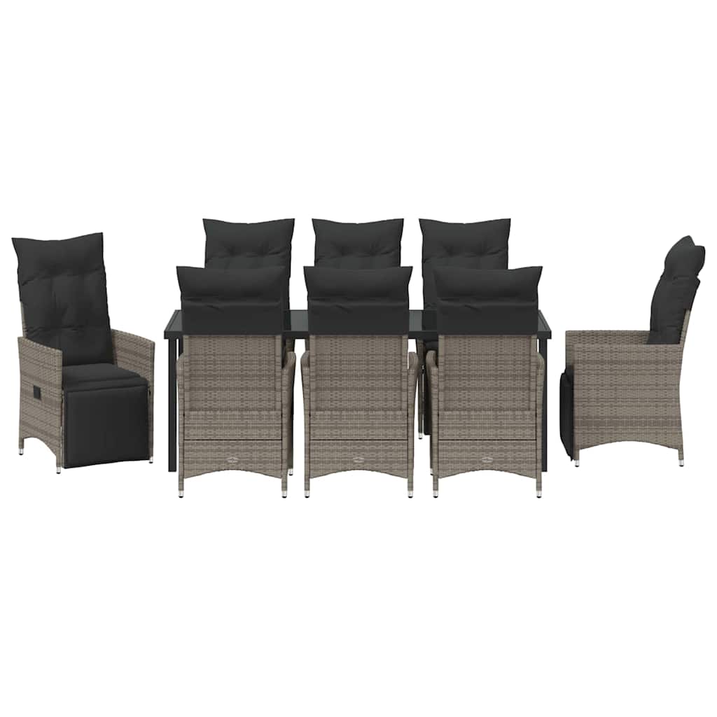 Tuin eettafelset met kussen 9 pcs Grijs poly rattan is nu te koop bij PeponiXL, paradijselijk wonen!