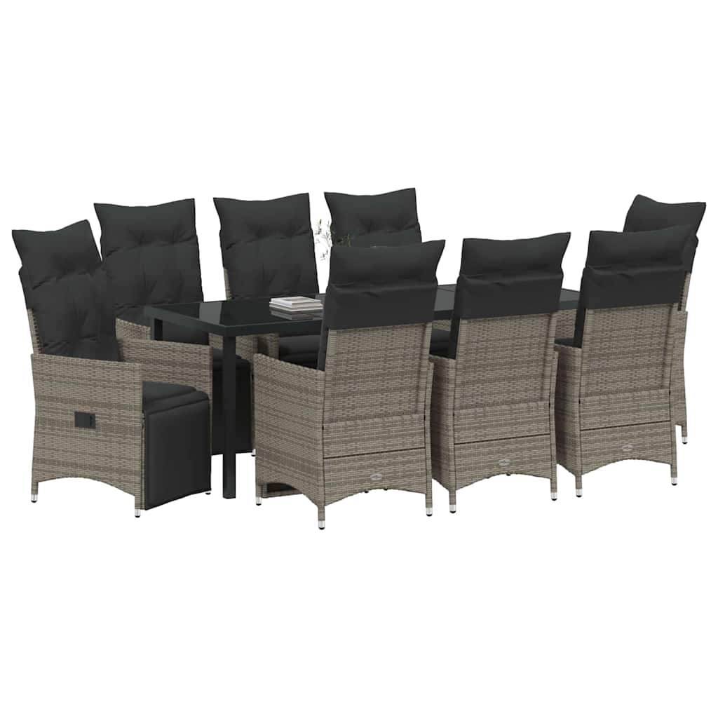 Tuin eettafelset met kussen 9 pcs Grijs poly rattan is nu te koop bij PeponiXL, paradijselijk wonen!