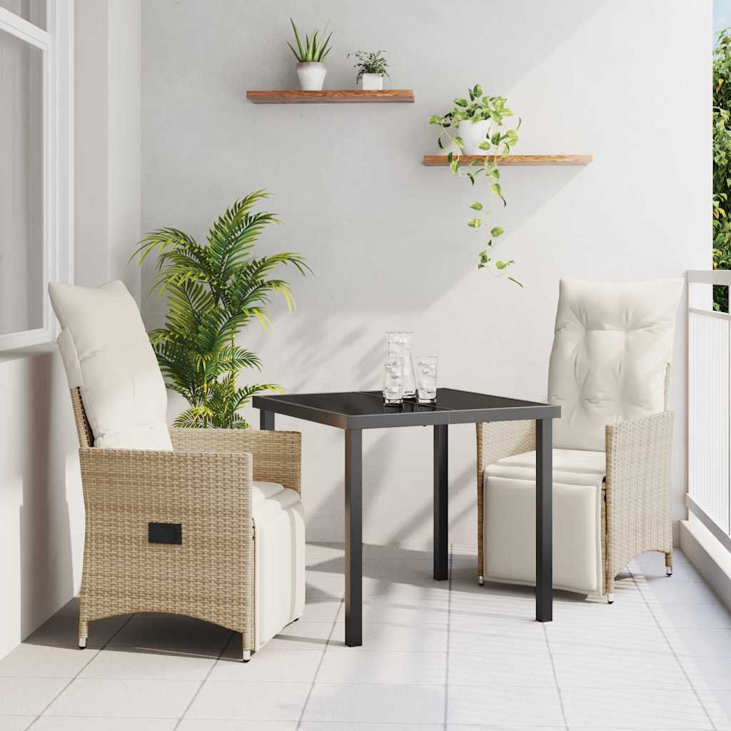 Tuin eettafelset met kussen 3 pcs Beige poly rattan is nu te koop bij PeponiXL, paradijselijk wonen!