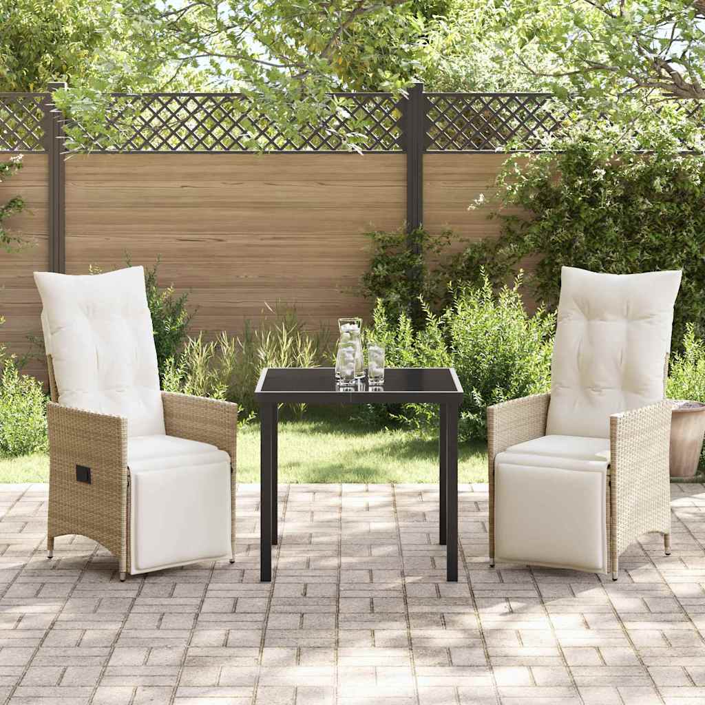 Tuin eettafelset met kussen 3 pcs Beige poly rattan is nu te koop bij PeponiXL, paradijselijk wonen!