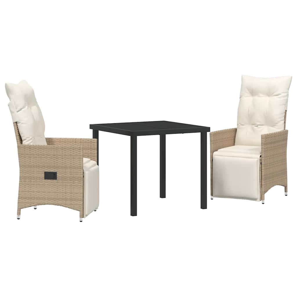 Tuin eettafelset met kussen 3 pcs Beige poly rattan is nu te koop bij PeponiXL, paradijselijk wonen!