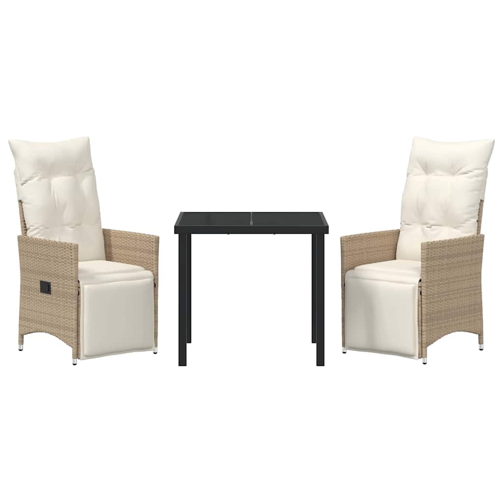 Tuin eettafelset met kussen 3 pcs Beige poly rattan is nu te koop bij PeponiXL, paradijselijk wonen!
