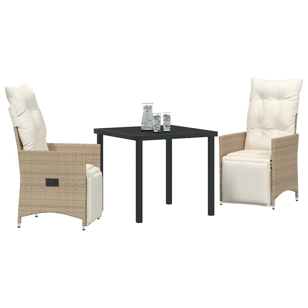 Tuin eettafelset met kussen 3 pcs Beige poly rattan is nu te koop bij PeponiXL, paradijselijk wonen!