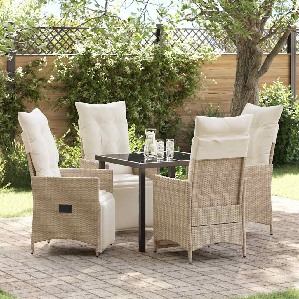 Tuin eettafelset met kussen 5 pcs Beige poly rattan is nu te koop bij PeponiXL, paradijselijk wonen!
