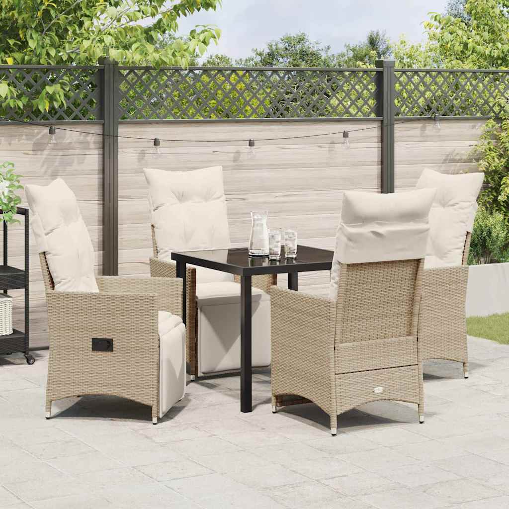 Tuin eettafelset met kussen 5 pcs Beige poly rattan is nu te koop bij PeponiXL, paradijselijk wonen!