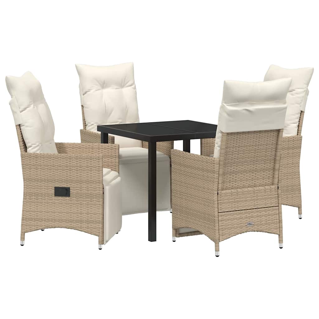 Tuin eettafelset met kussen 5 pcs Beige poly rattan is nu te koop bij PeponiXL, paradijselijk wonen!