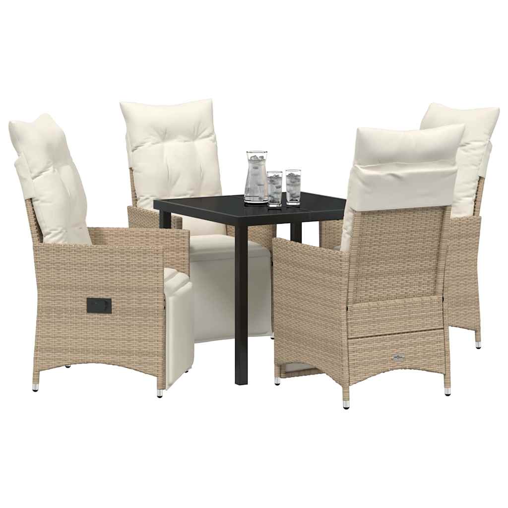 Tuin eettafelset met kussen 5 pcs Beige poly rattan is nu te koop bij PeponiXL, paradijselijk wonen!