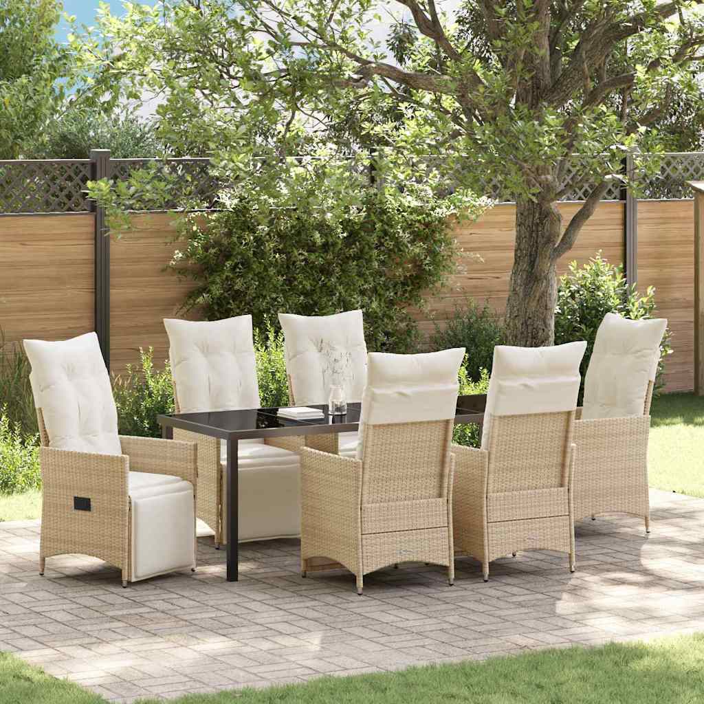 Tuin eettafelset met kussen 7 pcs Beige poly rattan is nu te koop bij PeponiXL, paradijselijk wonen!