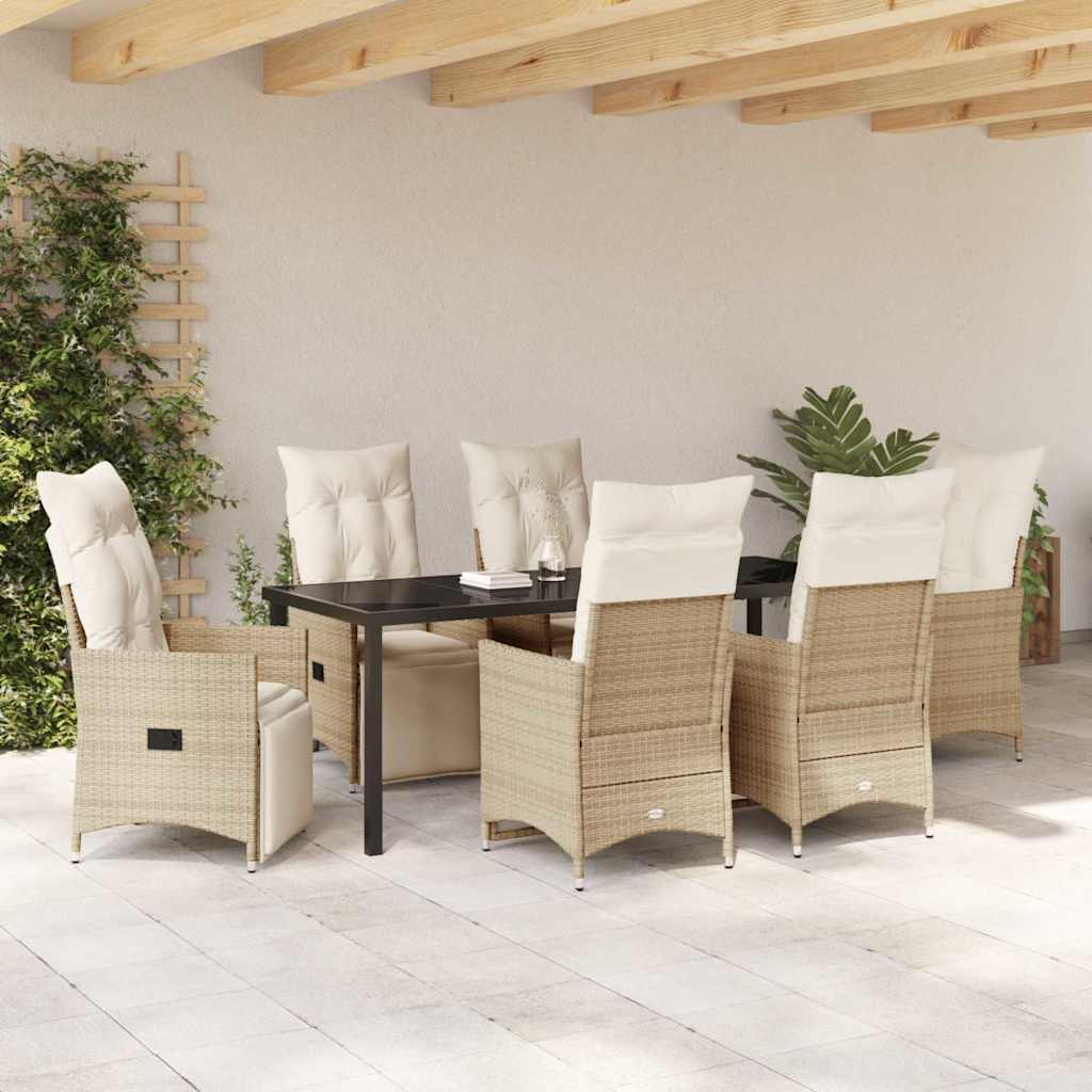 Tuin eettafelset met kussen 7 pcs Beige poly rattan is nu te koop bij PeponiXL, paradijselijk wonen!