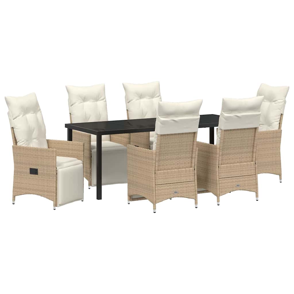 Tuin eettafelset met kussen 7 pcs Beige poly rattan is nu te koop bij PeponiXL, paradijselijk wonen!