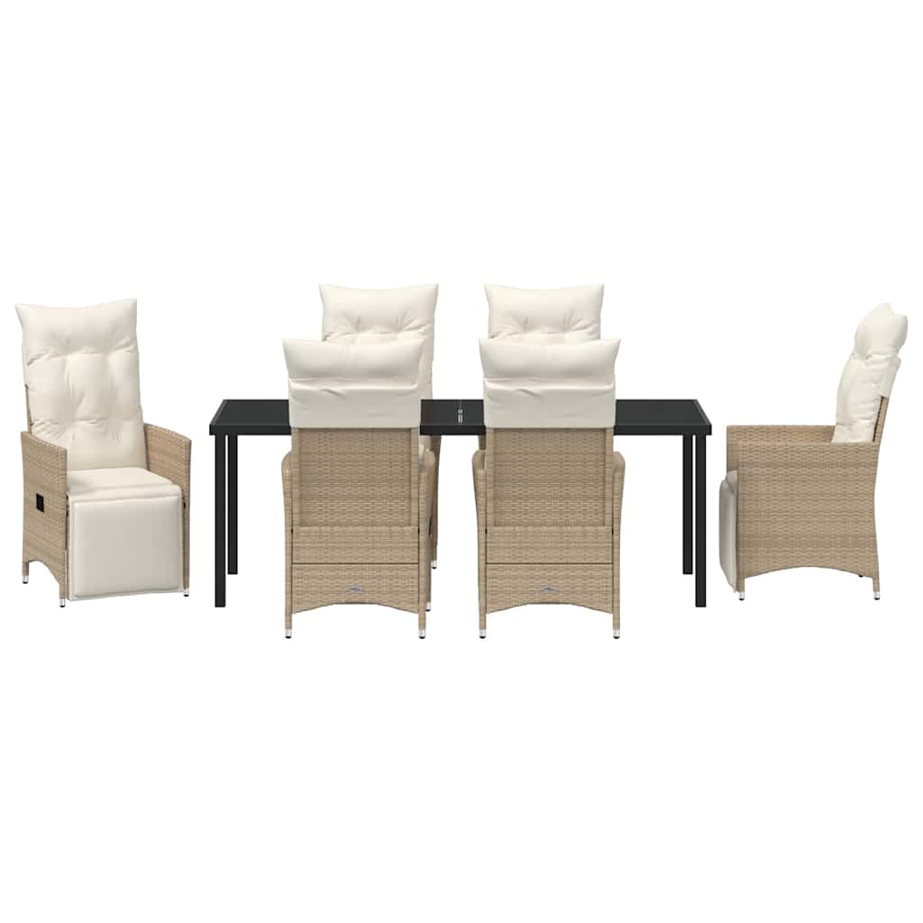 Tuin eettafelset met kussen 7 pcs Beige poly rattan is nu te koop bij PeponiXL, paradijselijk wonen!