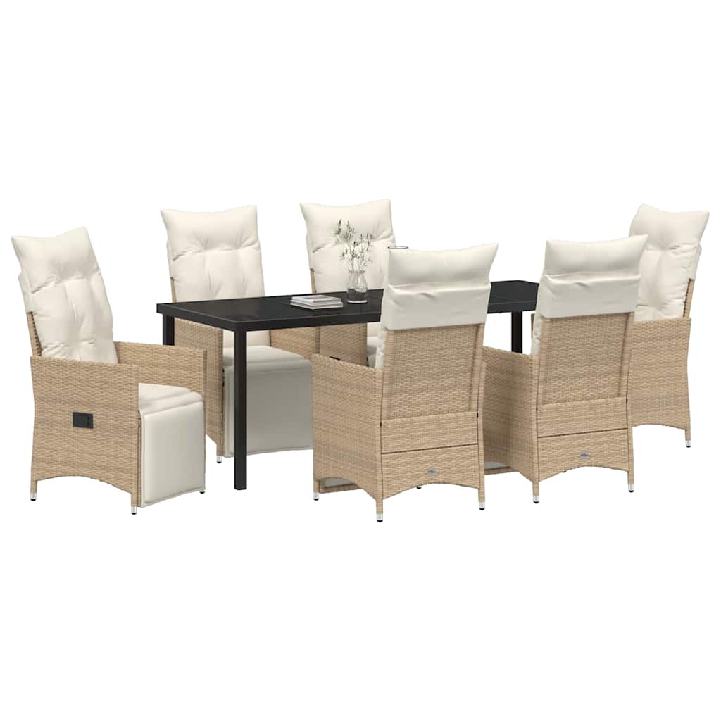 Tuin eettafelset met kussen 7 pcs Beige poly rattan is nu te koop bij PeponiXL, paradijselijk wonen!