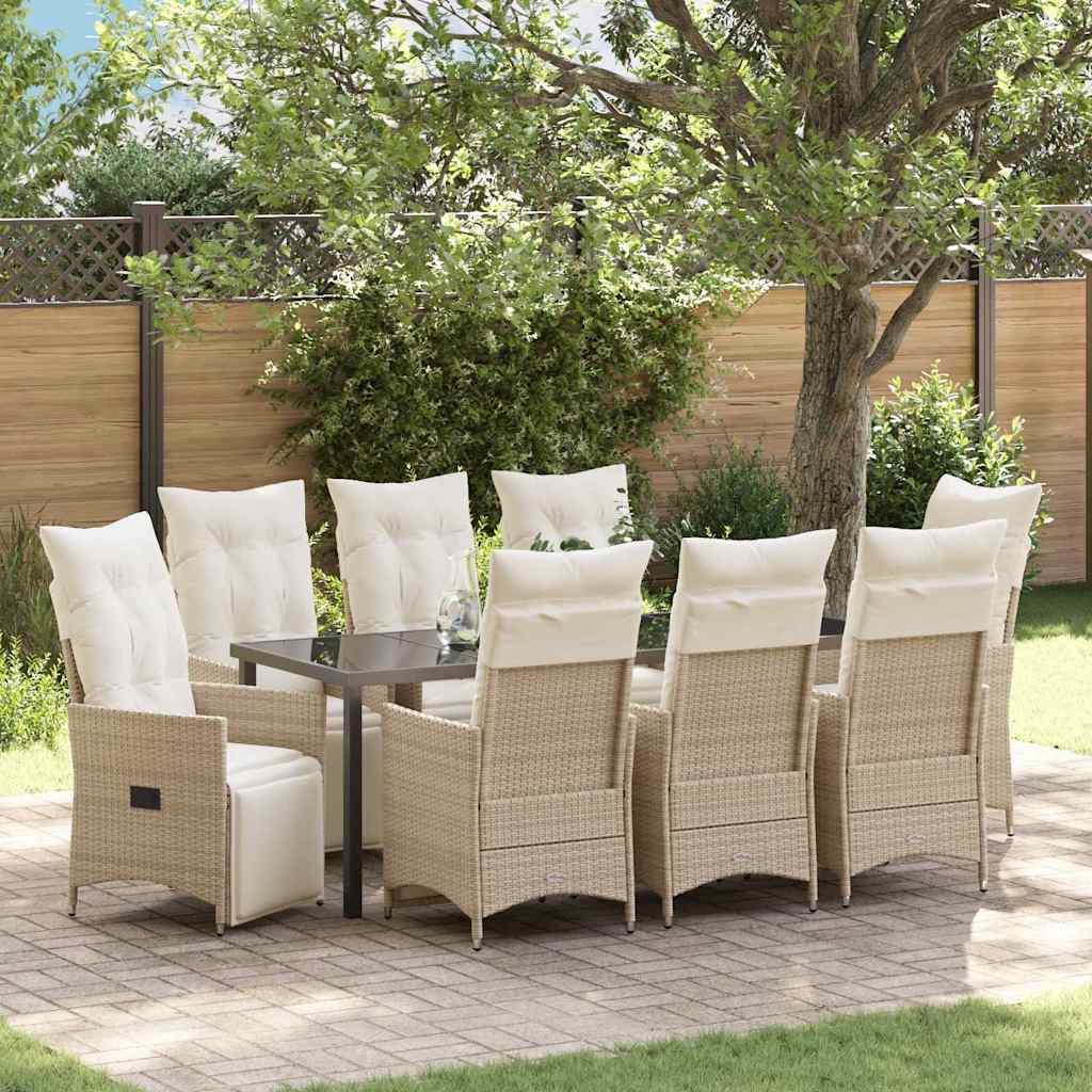 Tuin eettafelset met kussen 9 pcs Beige poly rattan is nu te koop bij PeponiXL, paradijselijk wonen!