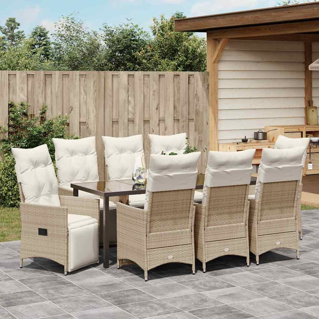Tuin eettafelset met kussen 9 pcs Beige poly rattan is nu te koop bij PeponiXL, paradijselijk wonen!