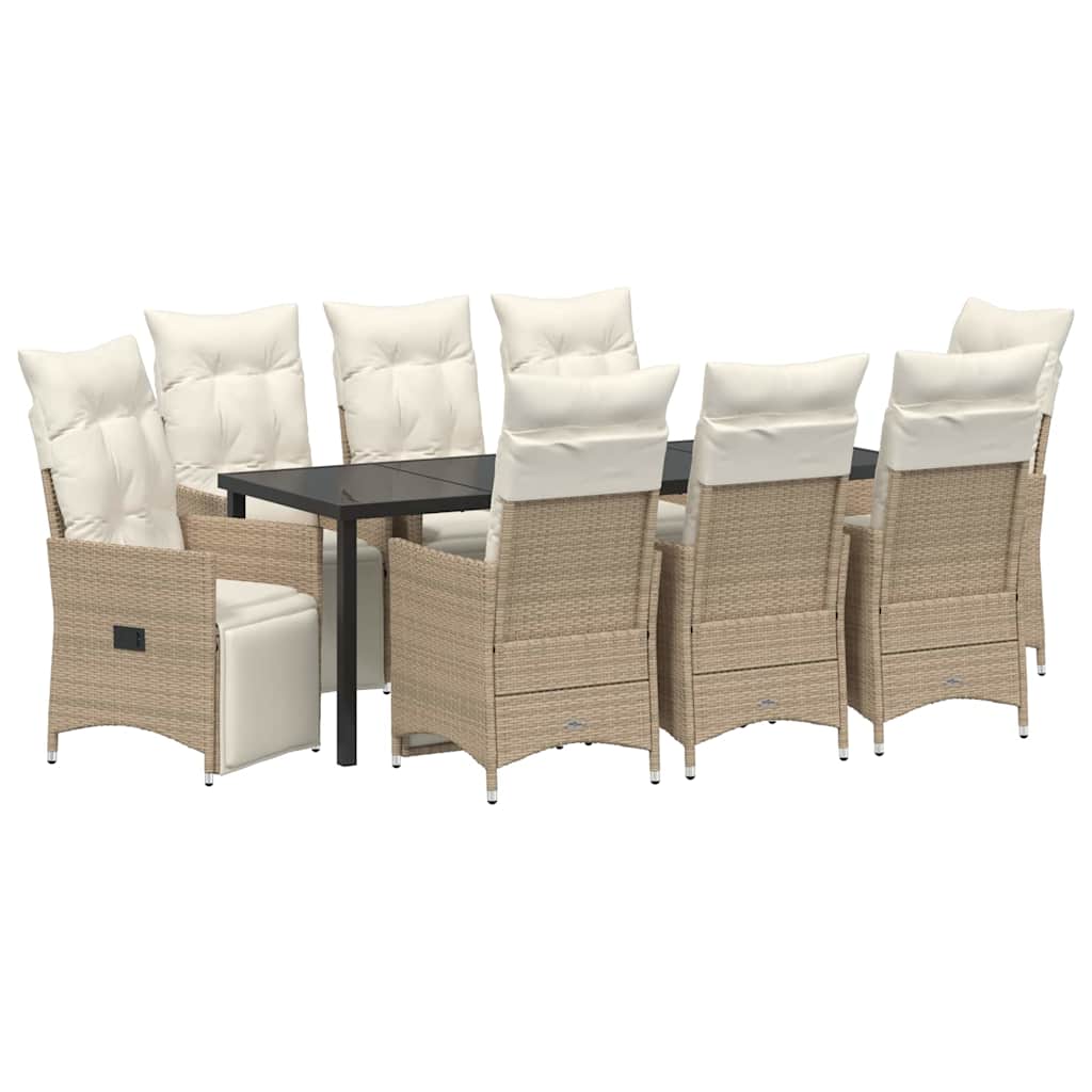 Tuin eettafelset met kussen 9 pcs Beige poly rattan is nu te koop bij PeponiXL, paradijselijk wonen!