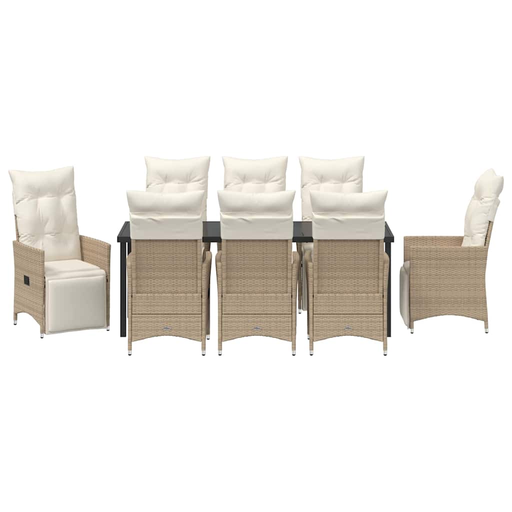 Tuin eettafelset met kussen 9 pcs Beige poly rattan is nu te koop bij PeponiXL, paradijselijk wonen!