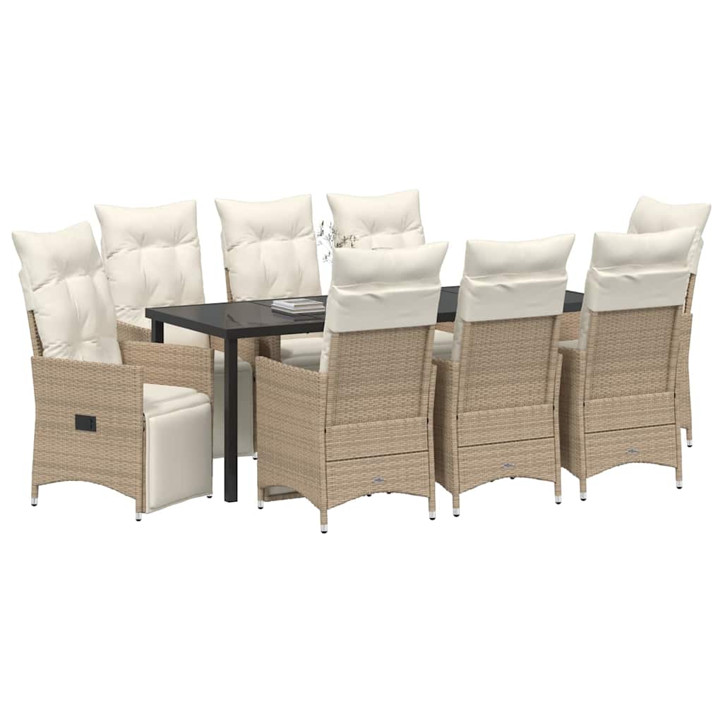 Tuin eettafelset met kussen 9 pcs Beige poly rattan is nu te koop bij PeponiXL, paradijselijk wonen!