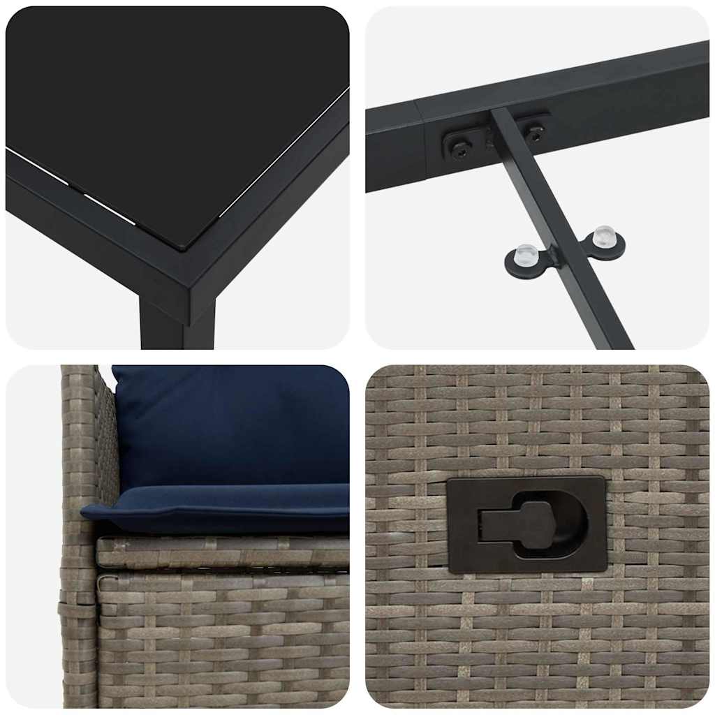 Tafel en stoelen set met kussen 5 pcs Grijs PE Rattan is nu te koop bij PeponiXL, paradijselijk wonen!