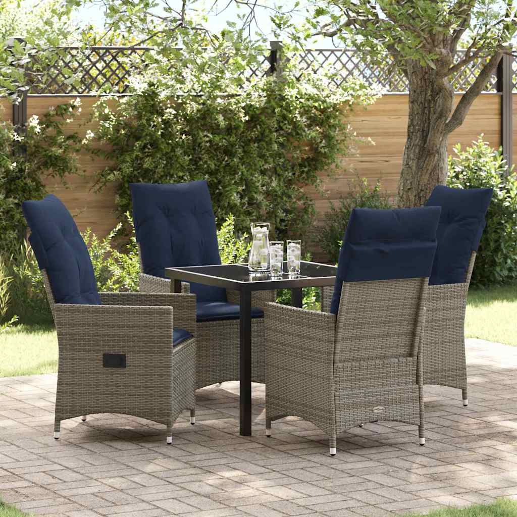 Tafel en stoelen set met kussen 5 pcs Grijs PE Rattan is nu te koop bij PeponiXL, paradijselijk wonen!