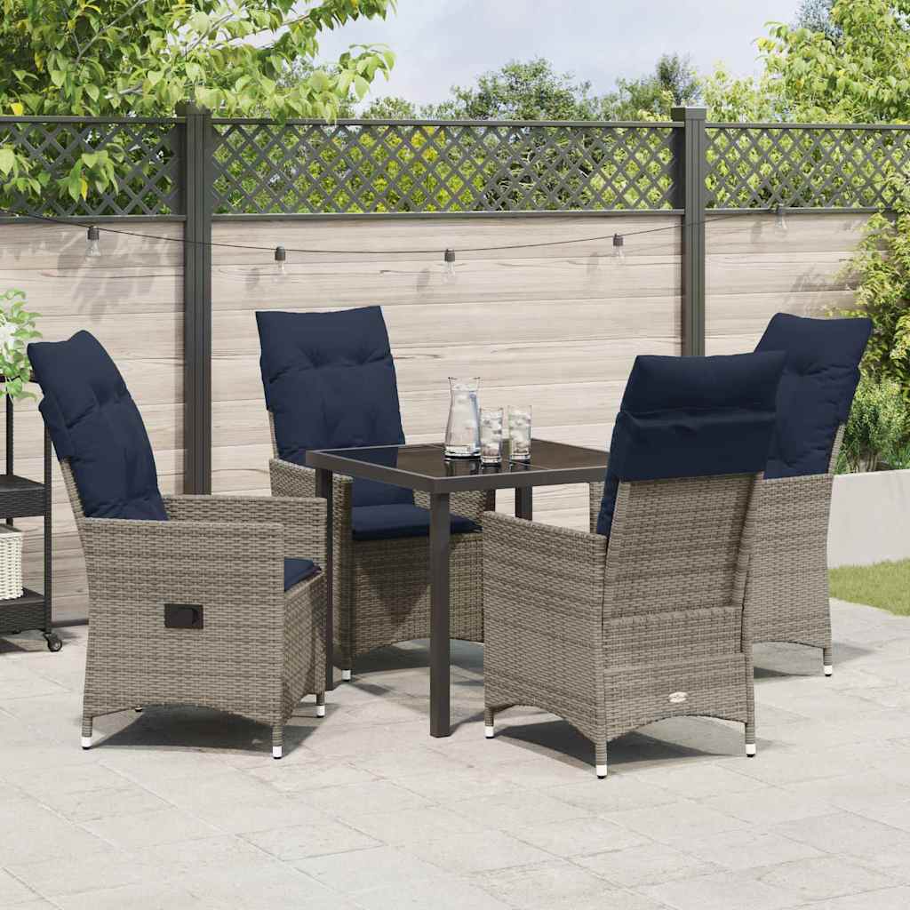 Tafel en stoelen set met kussen 5 pcs Grijs PE Rattan is nu te koop bij PeponiXL, paradijselijk wonen!