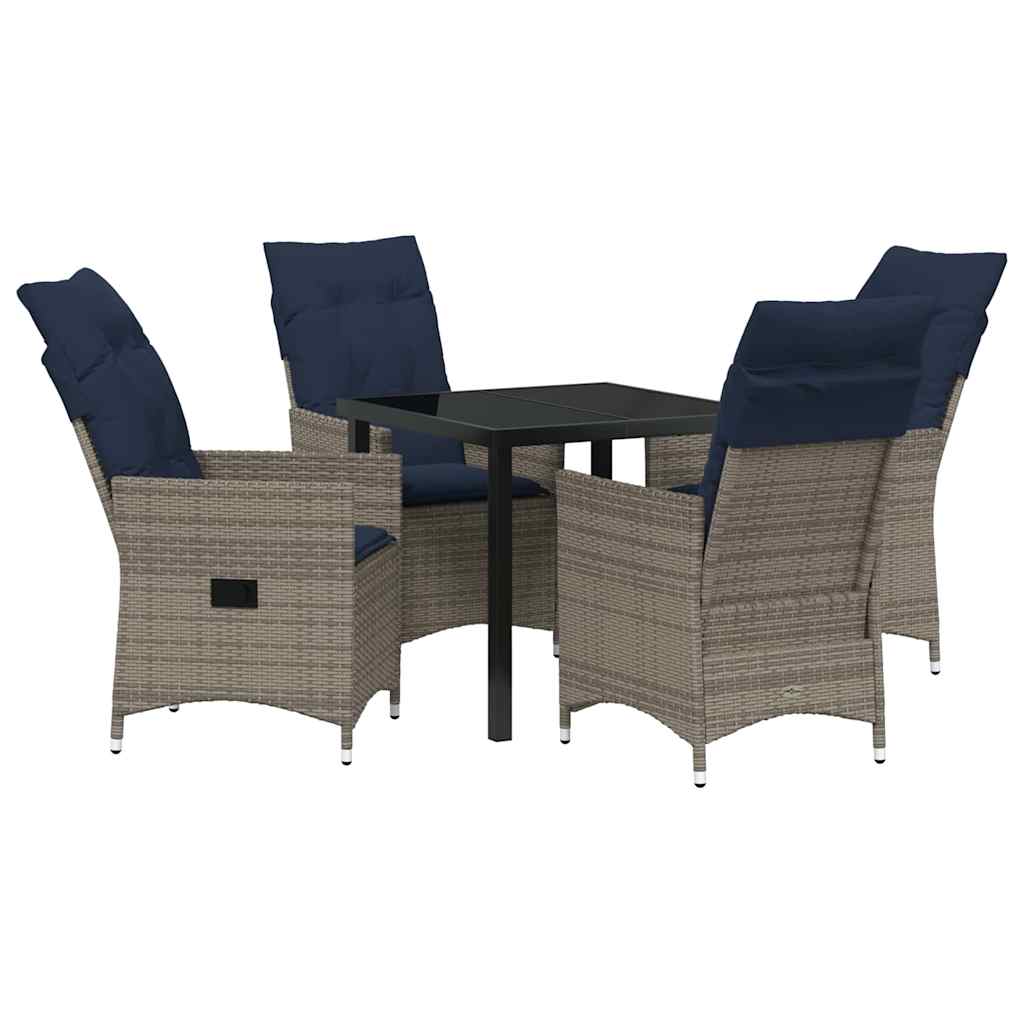 Tafel en stoelen set met kussen 5 pcs Grijs PE Rattan is nu te koop bij PeponiXL, paradijselijk wonen!