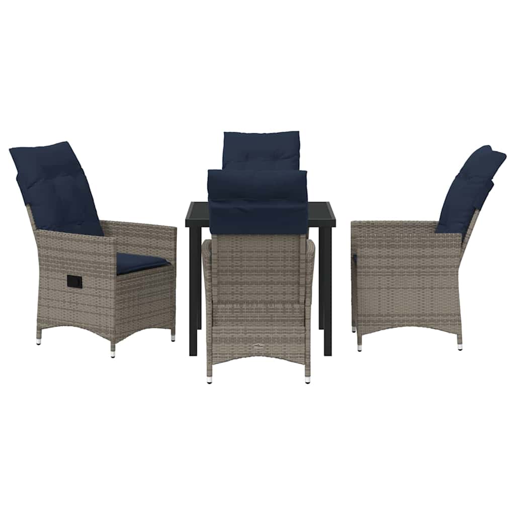 Tafel en stoelen set met kussen 5 pcs Grijs PE Rattan is nu te koop bij PeponiXL, paradijselijk wonen!