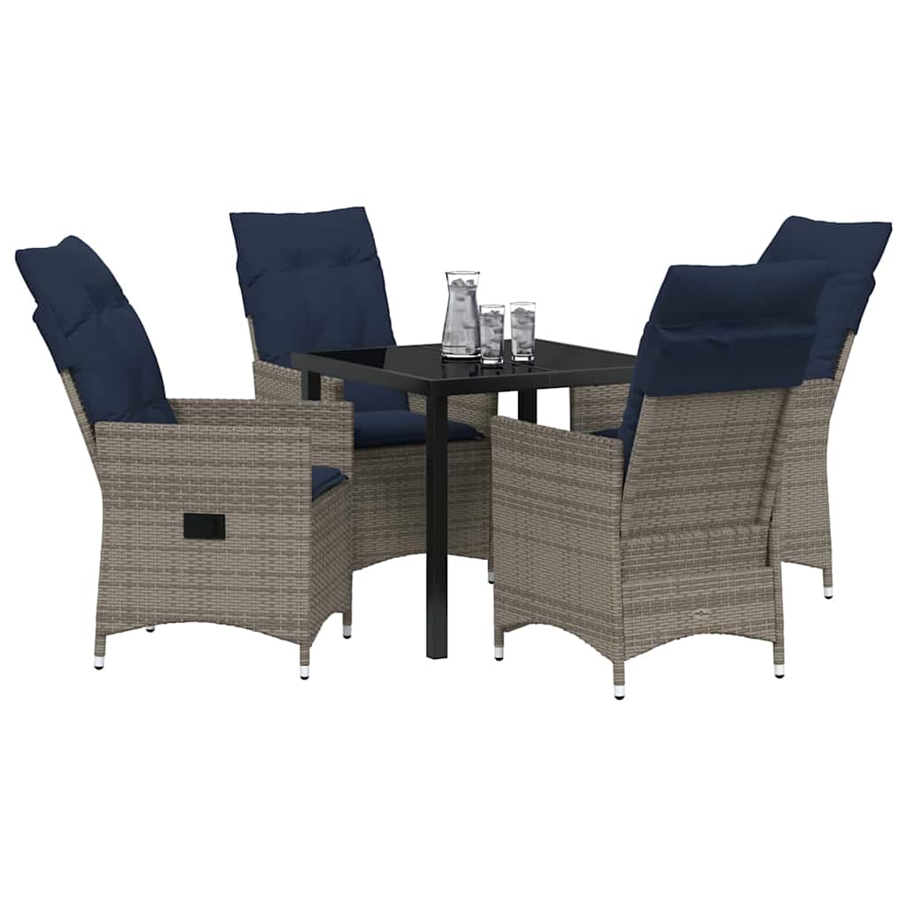 Tafel en stoelen set met kussen 5 pcs Grijs PE Rattan is nu te koop bij PeponiXL, paradijselijk wonen!