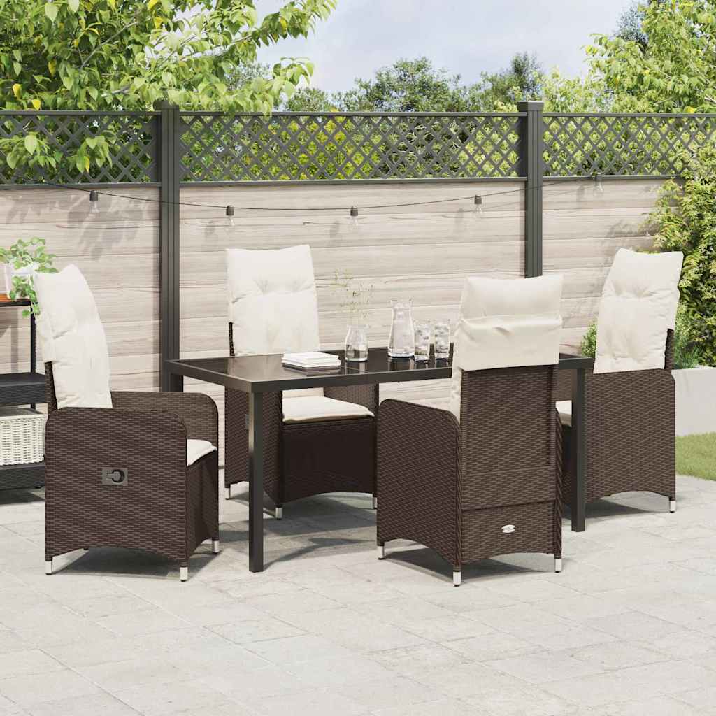 Tuin eettafelset met kussen 5 pcs Bruin poly rattan is nu te koop bij PeponiXL, paradijselijk wonen!