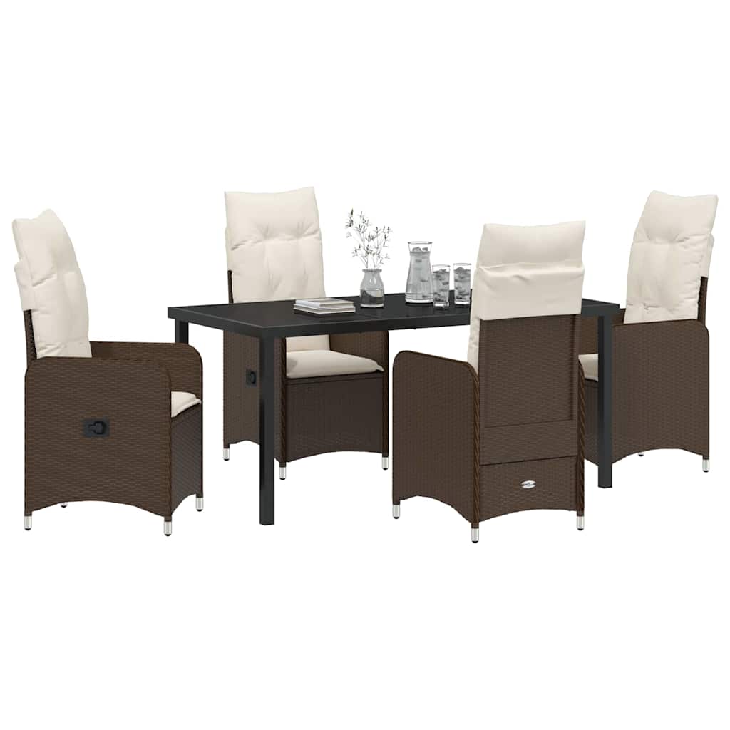 Tuin eettafelset met kussen 5 pcs Bruin poly rattan is nu te koop bij PeponiXL, paradijselijk wonen!