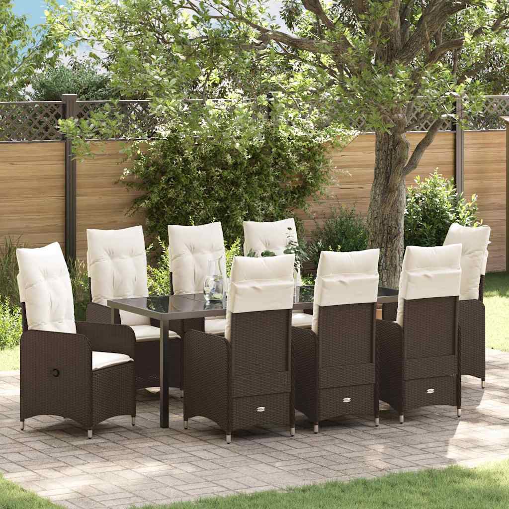 Tuin eettafelset 9 pcs Bruin poly rattan is nu te koop bij PeponiXL, paradijselijk wonen!
