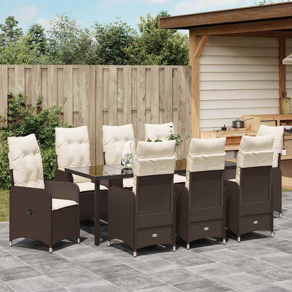Tuin eettafelset 9 pcs Bruin poly rattan is nu te koop bij PeponiXL, paradijselijk wonen!